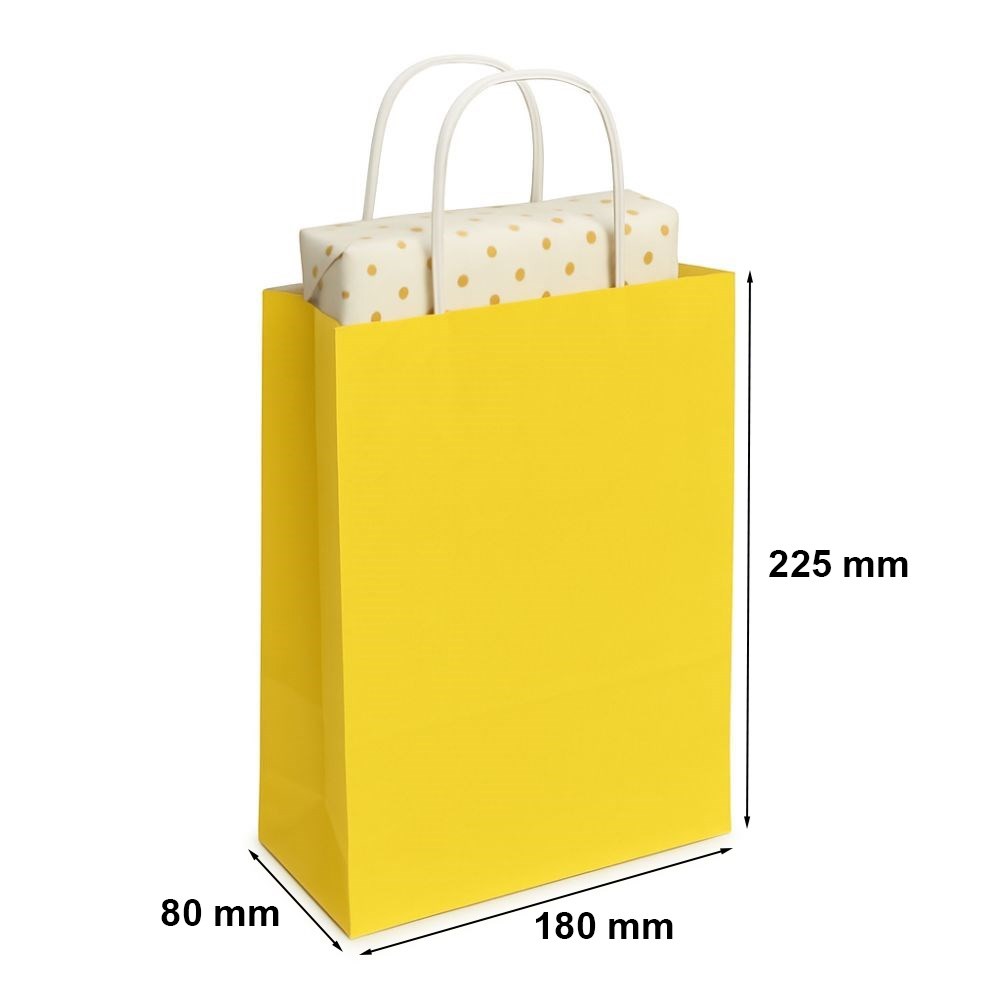 Torba papierowa na prezent 180x80x225 mm żółta z uchwytem skręcanym