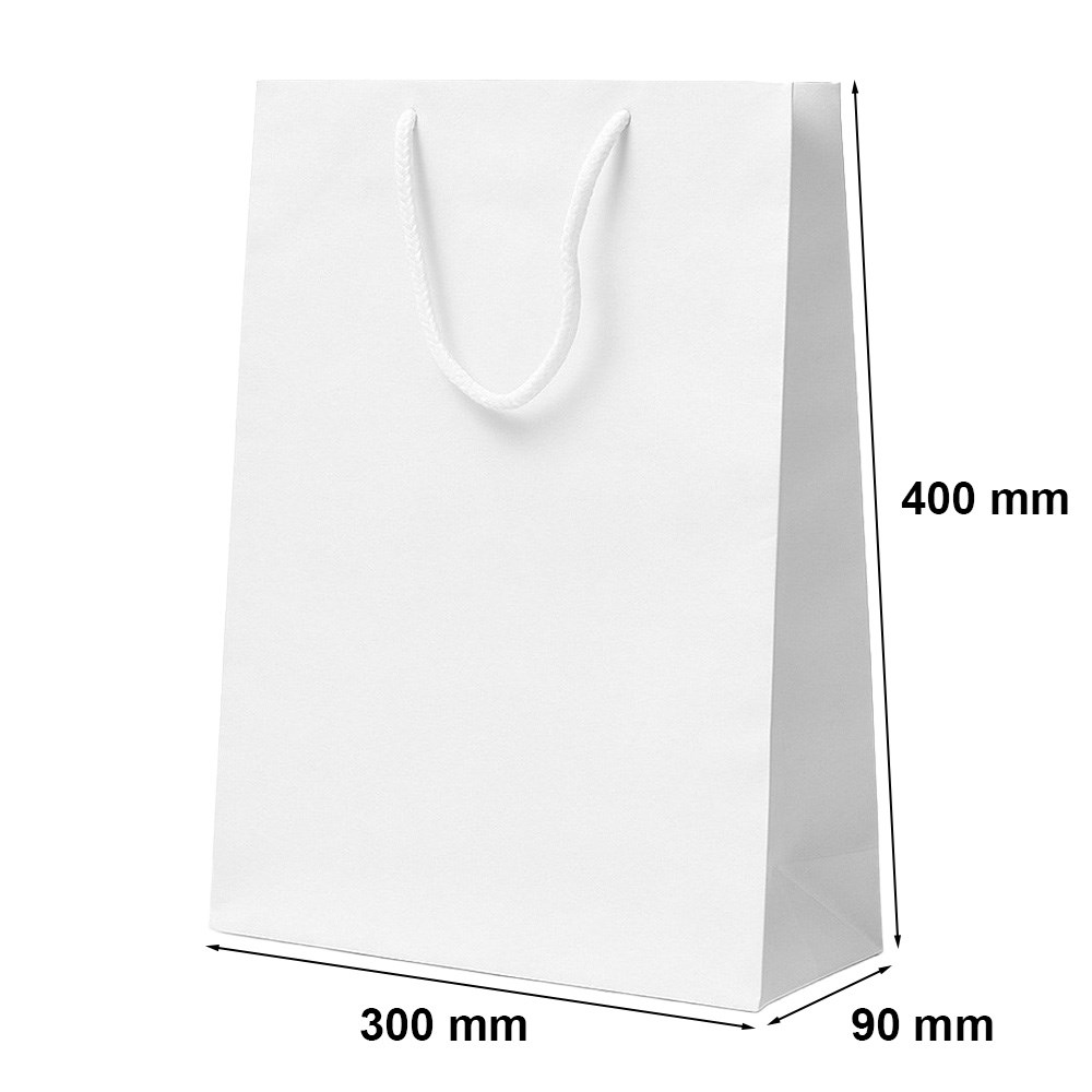 Torba papierowa na prezenty biała 300x90x400 mm z uchwytem sznurkowym