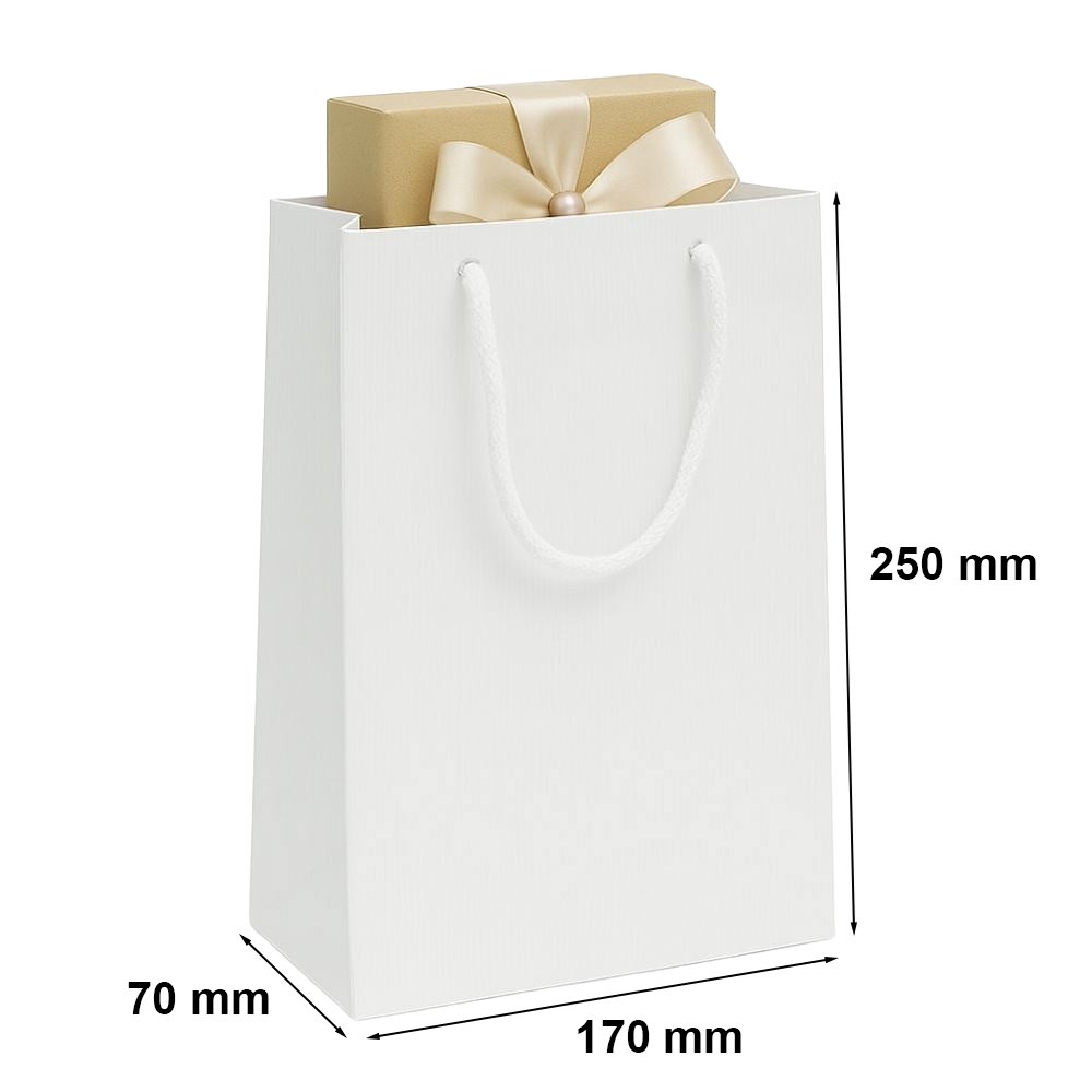 Torby papierowe upominkowe 170x70x250 białe prążkowane z uchwytem