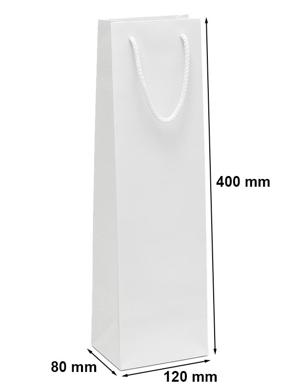 Torba papierowa laminowana biała na wino prezentowa 120x80x400 mm