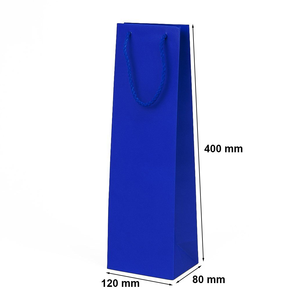 Torebki prezentowe papierowe na wino prążkowane 120x80x400 granatowe