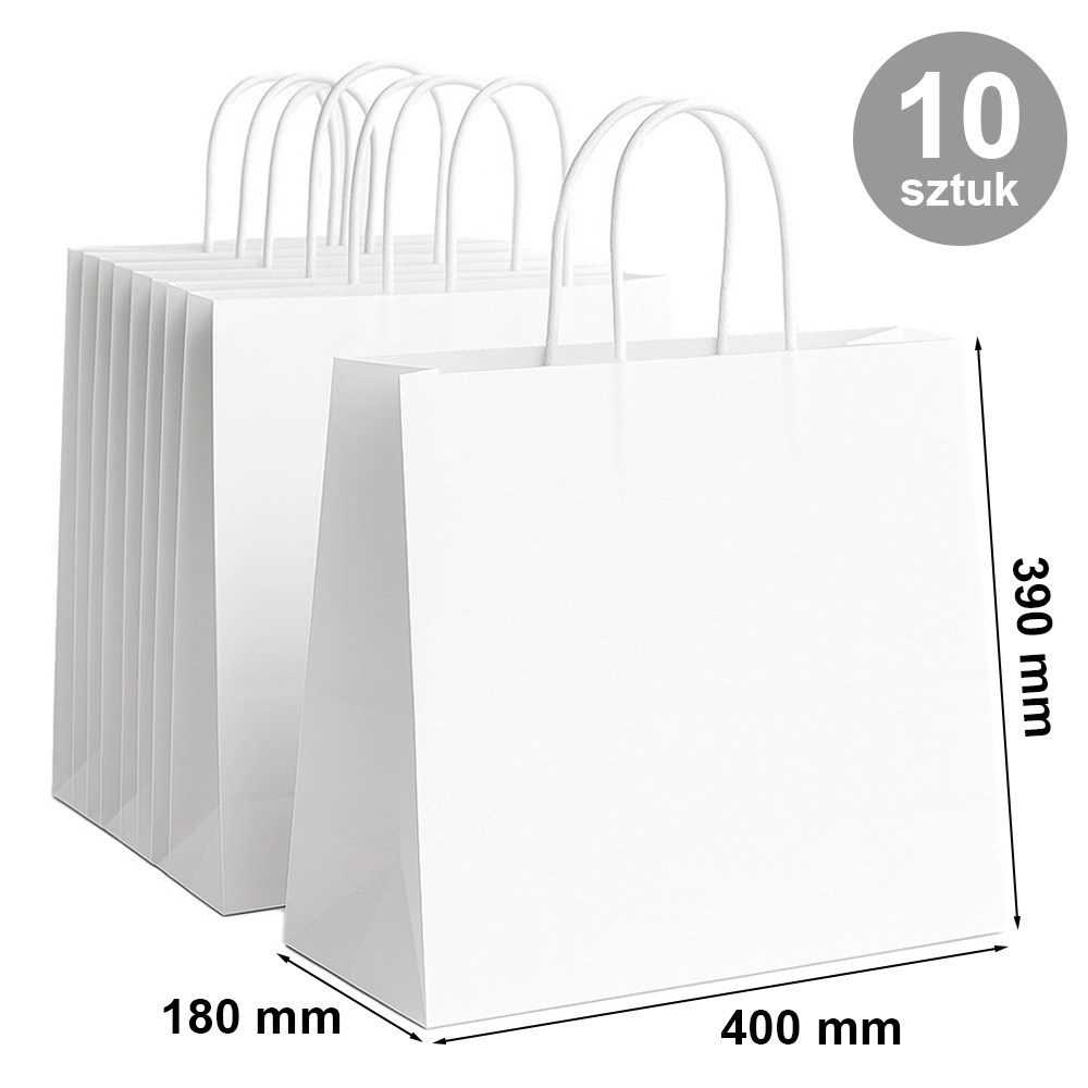 Torba papierowa biała 400x180x390 mm z uchwytem papierowym 10 szt.