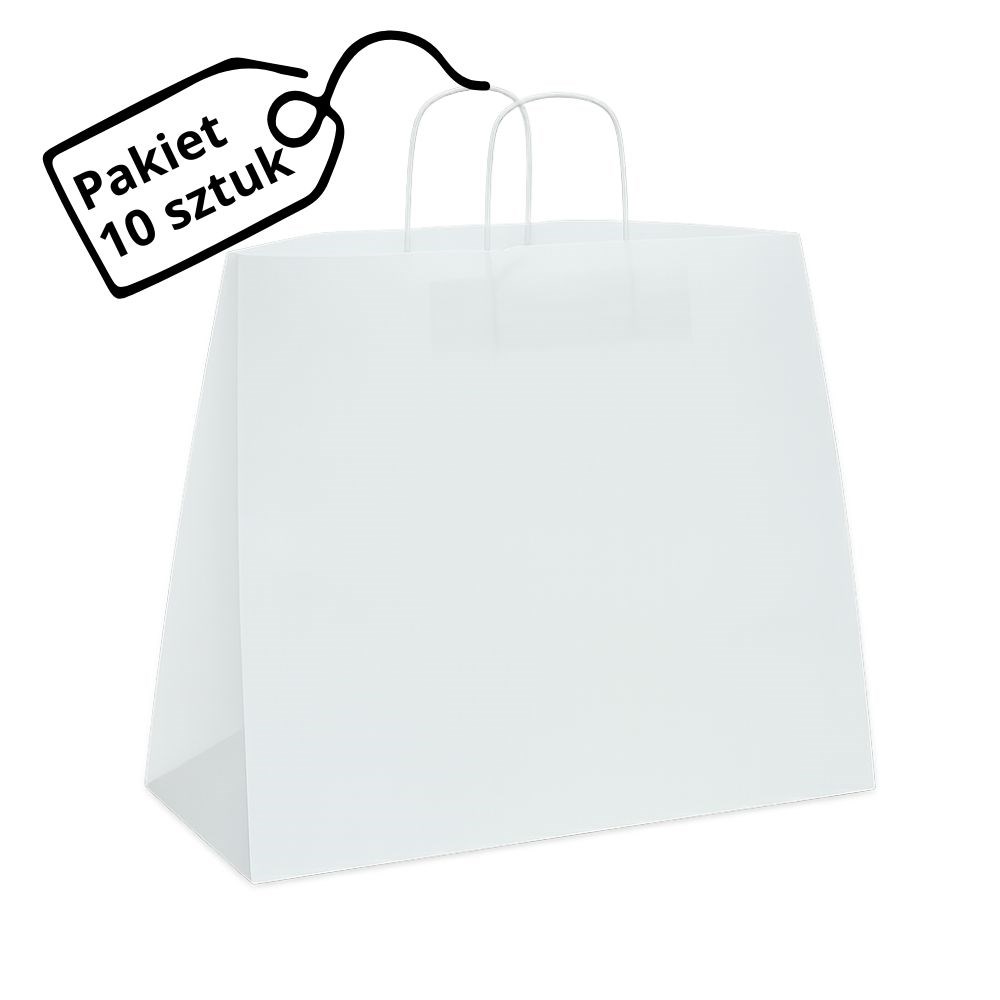 Duża torba papierowa biała 500x180x390 mm, 35 l, pakiet 10 szt.