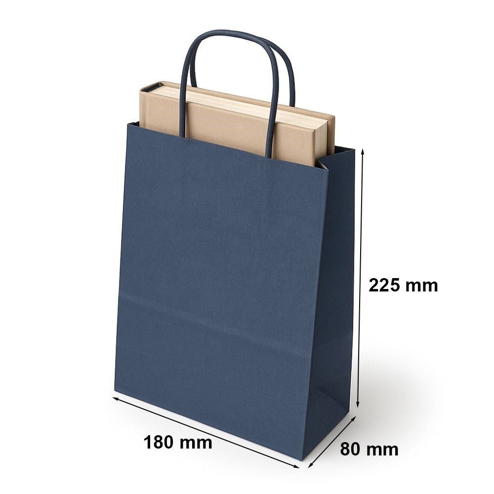 Mocne torby papierowe granatowe 180x80x225 mm z uchwytem skręcanym