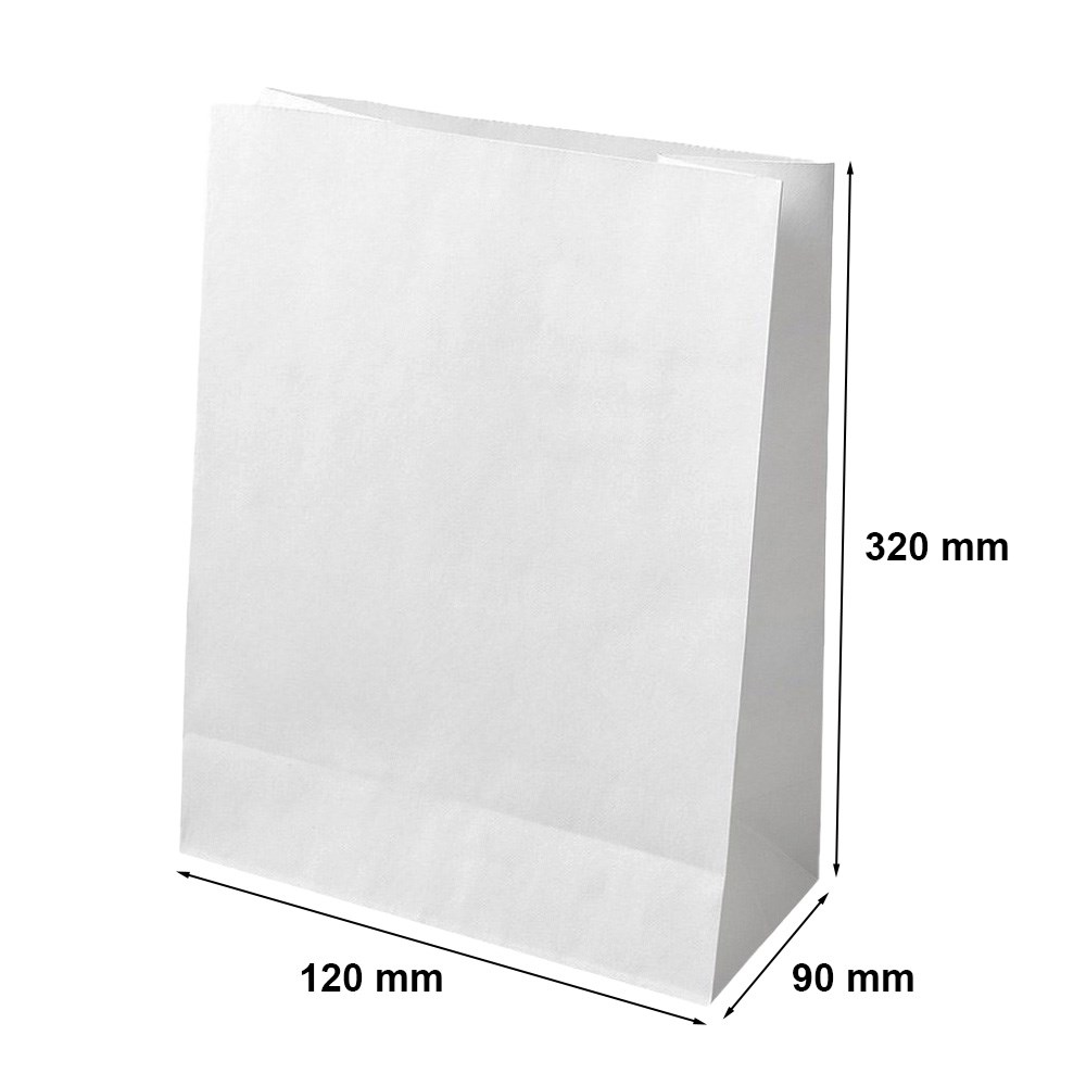 Torba papierowa ekologiczna biała z dnem klockowym 120x90x320 mm
