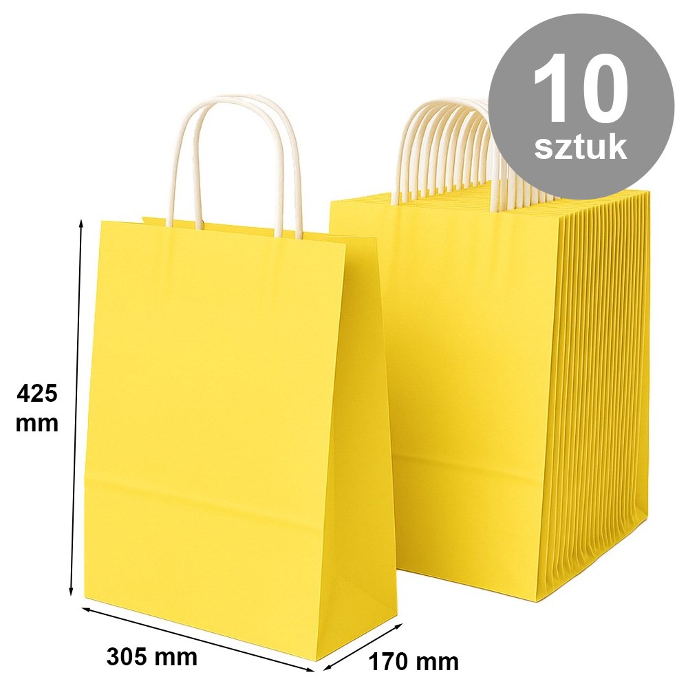 Torba papierowa na prezent żółta duża ekologiczna 305x170x425 mm 10