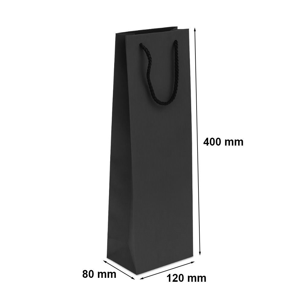 Torba papierowa na wino czarna z uchwytem 120x80x400 mm 170 g/m2