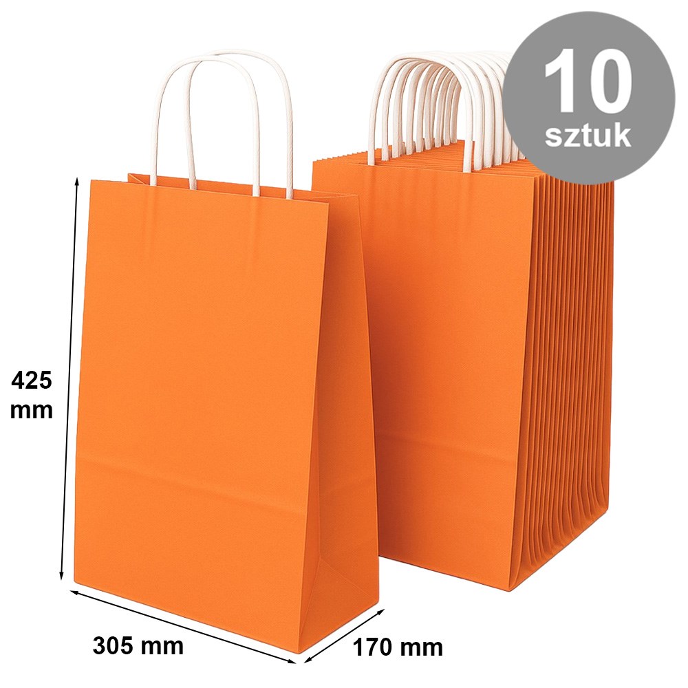 Torby papierowe pomarańczowe z dnem klockowym 305x170x425 mm, 10 szt.