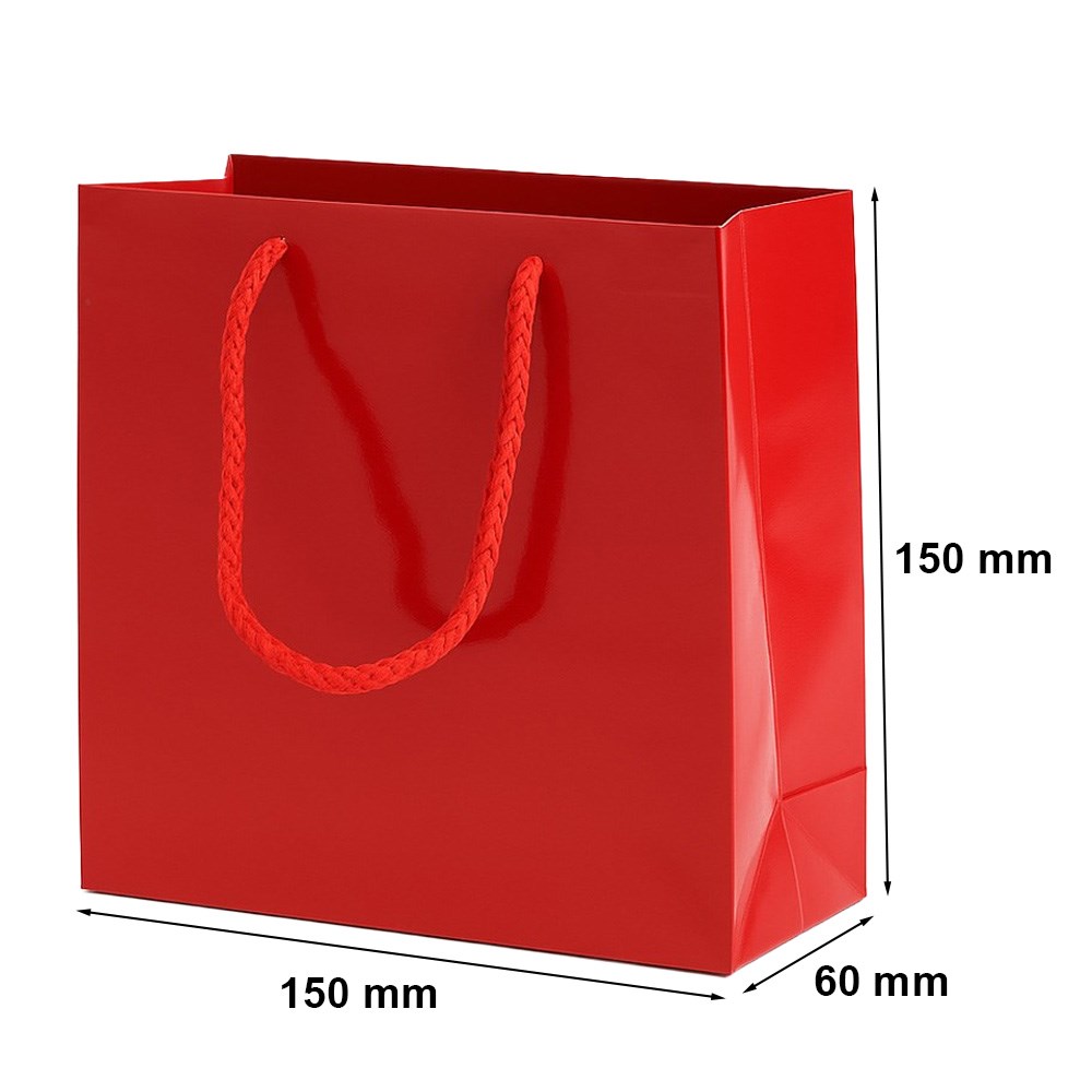 Torba papierowa lakierowana czerwona A6 150x60x150 mm z uchwytem