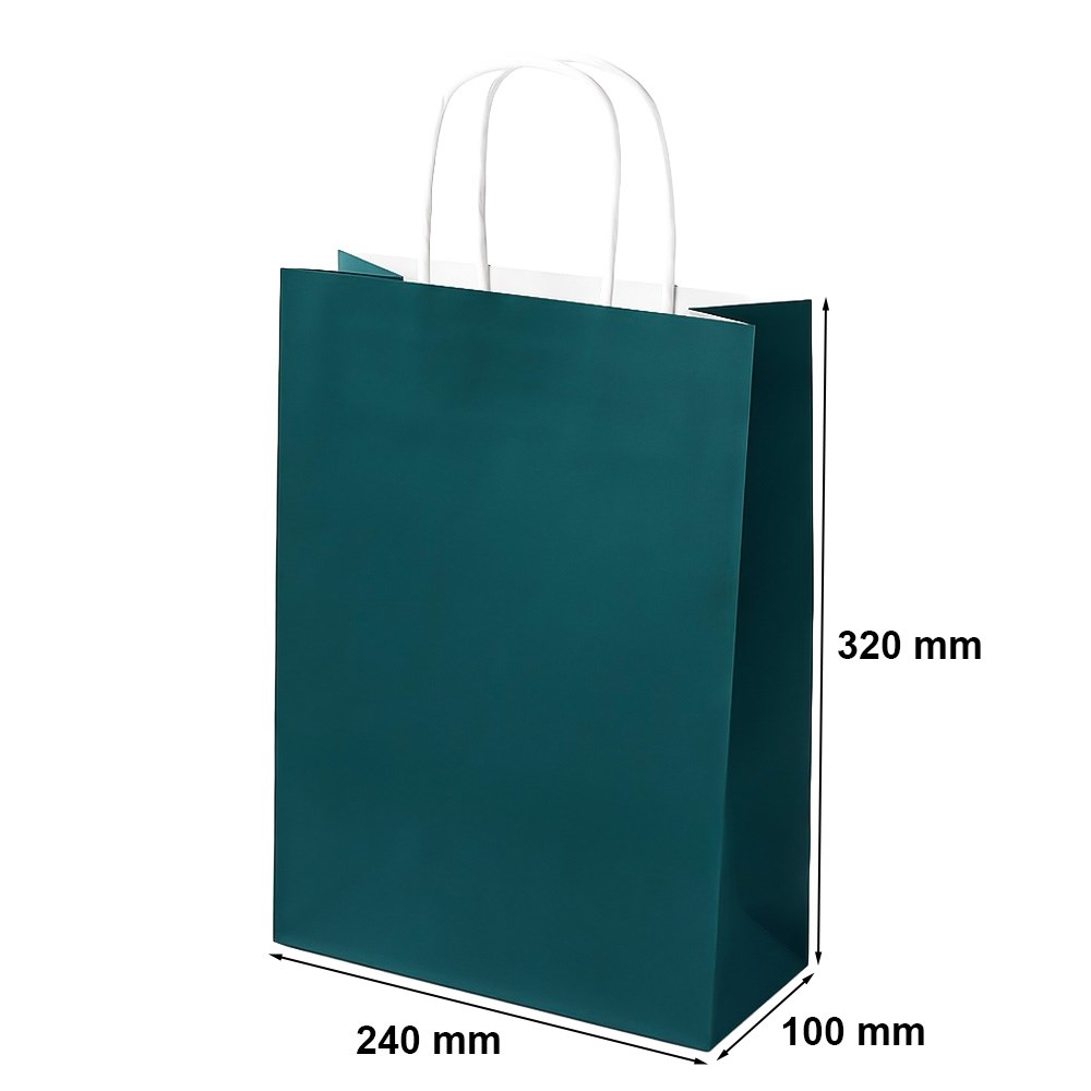 Torby papierowe zielone z uchwytem sznurkowym 240x100x320 mm 90 g/m2