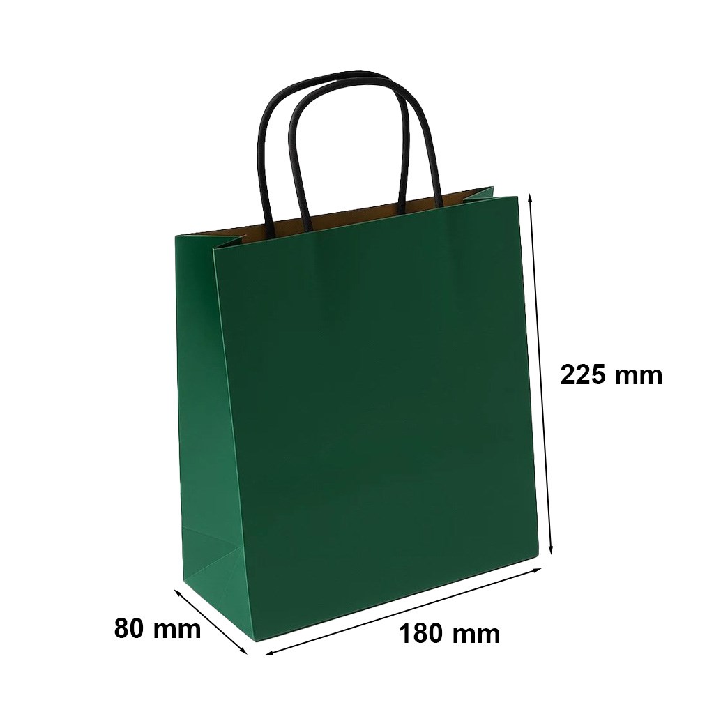 Torebki papierowe prezentowe małe zielone 180x80x225 z uchwytem