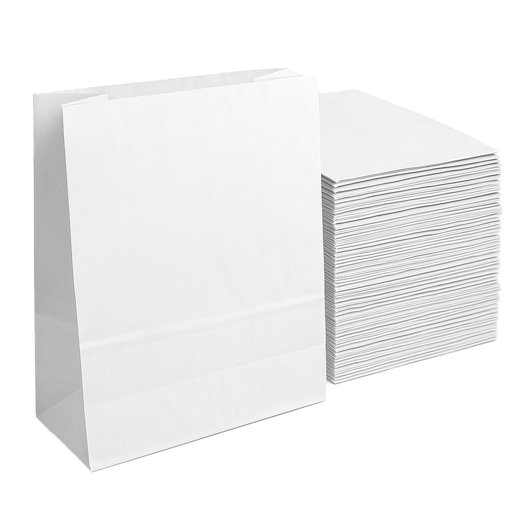 Torba papierowa ekologiczna z dnem klockowym 120x90x320 biała 100 szt.