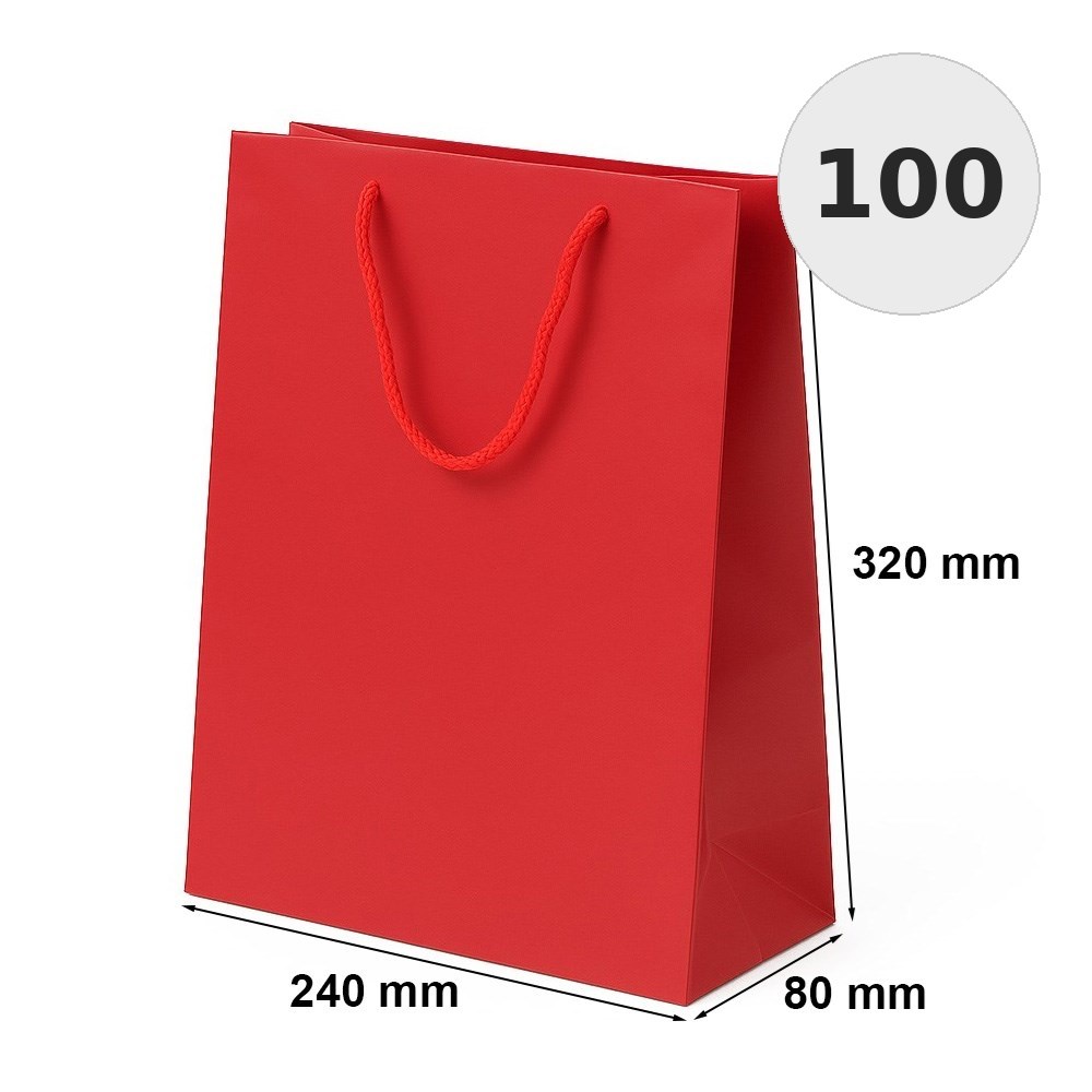 Torba Laminowana 240x90x320 A4 Czerwona Torby Ozdobne - 100 Sztuk
