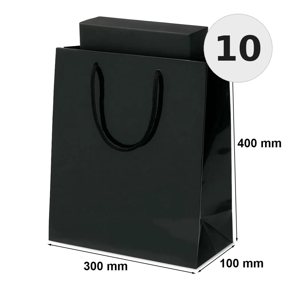 Torba Laminowana 300x90x400 A3 Czarna Elegancka Na Prezent 10 Sztuk