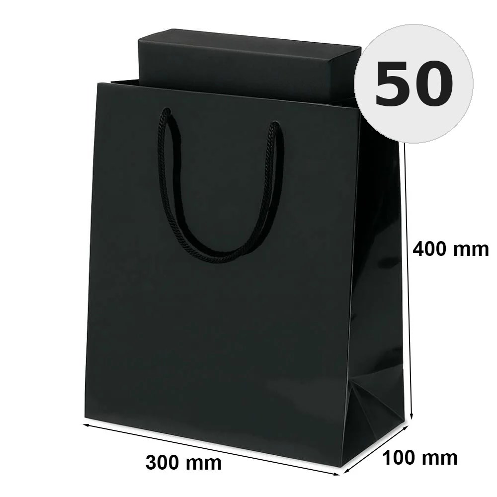 Torba Laminowana 300x90x400 A3 Czarna Ozdobna Na Prezent 50 Sztuk