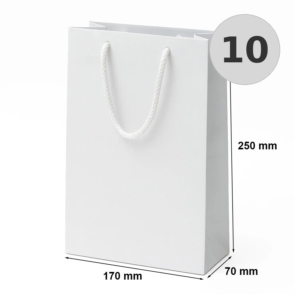 Torba Laminowana 170x70x250mm Biała Torba Prezentowa Ozdobna 10 Sztuk