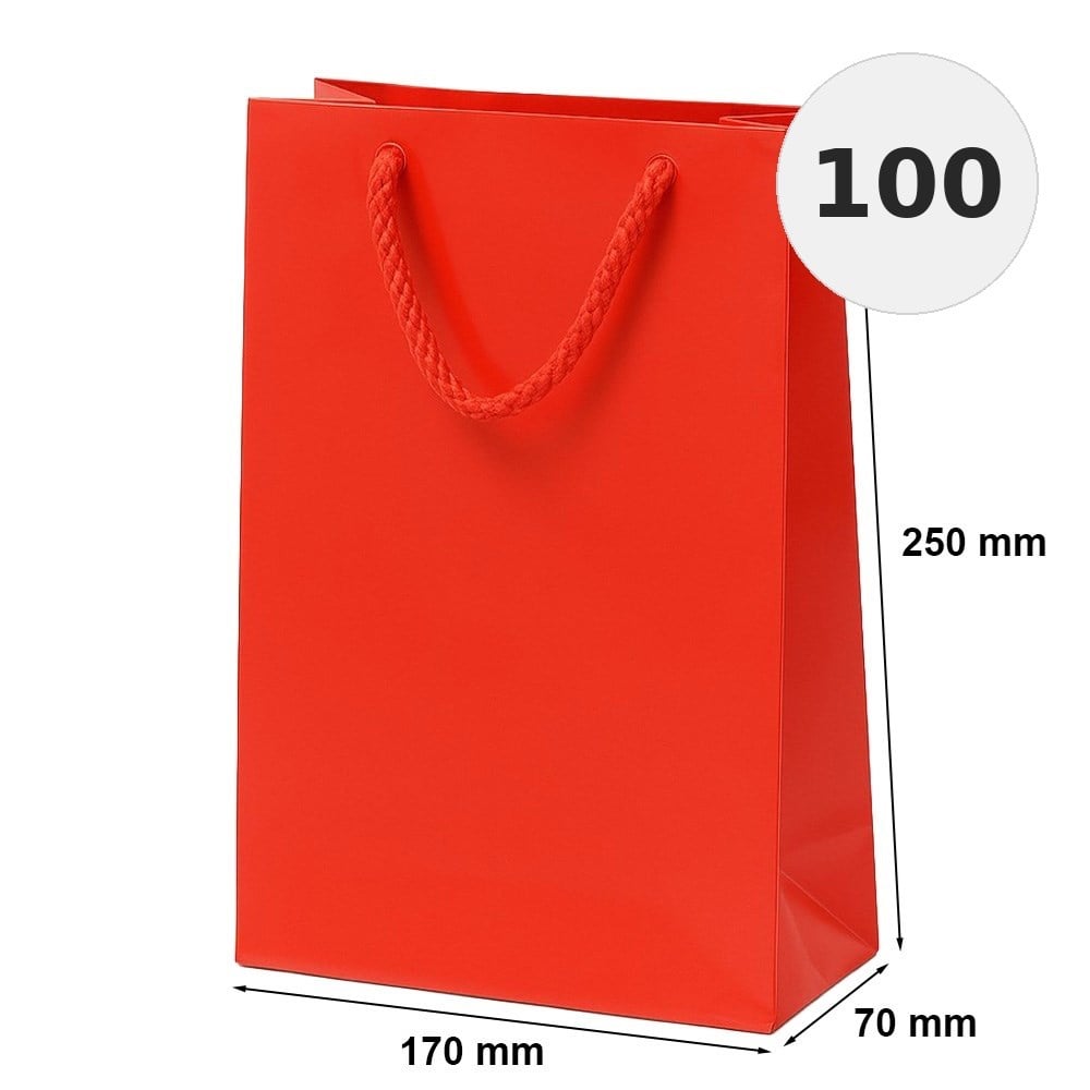 Torba Laminowana 170x70x250mm Czerwona Elegancka Prezentowa 100 Sztuk