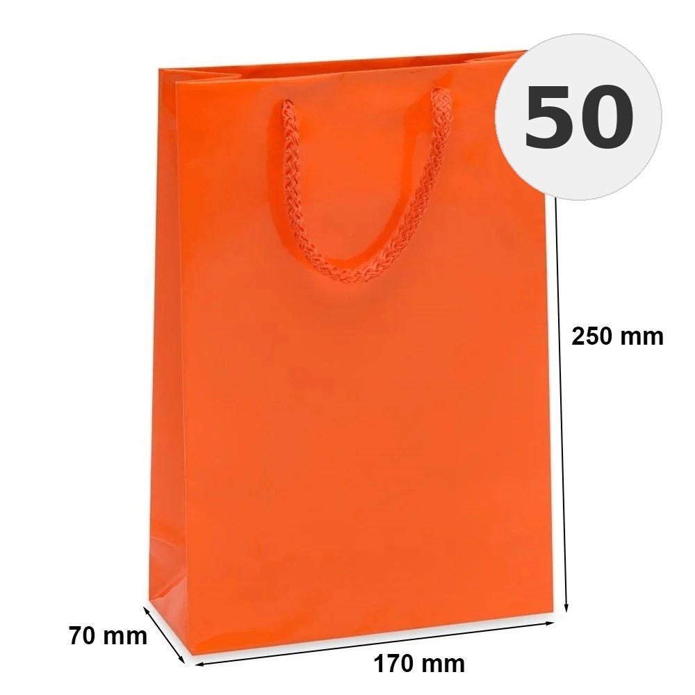 Torba Laminowana 170x70x250mm Pomarańczowa Na Prezent Ozdobna 50 Sztuk