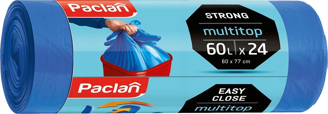 Worki na śmieci Paclan M-top 60l – 24 szt. niebieskie, wytrzymałe