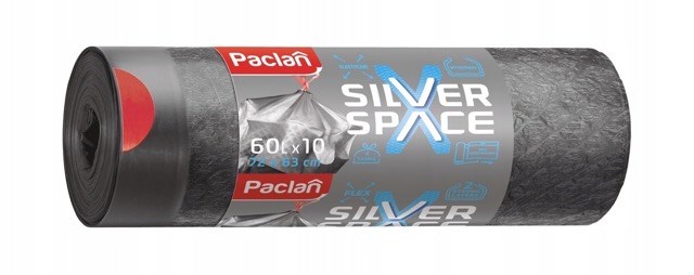 Worki na śmieci Silver Space 60 l - szare worki z taśmą, 10 szt.