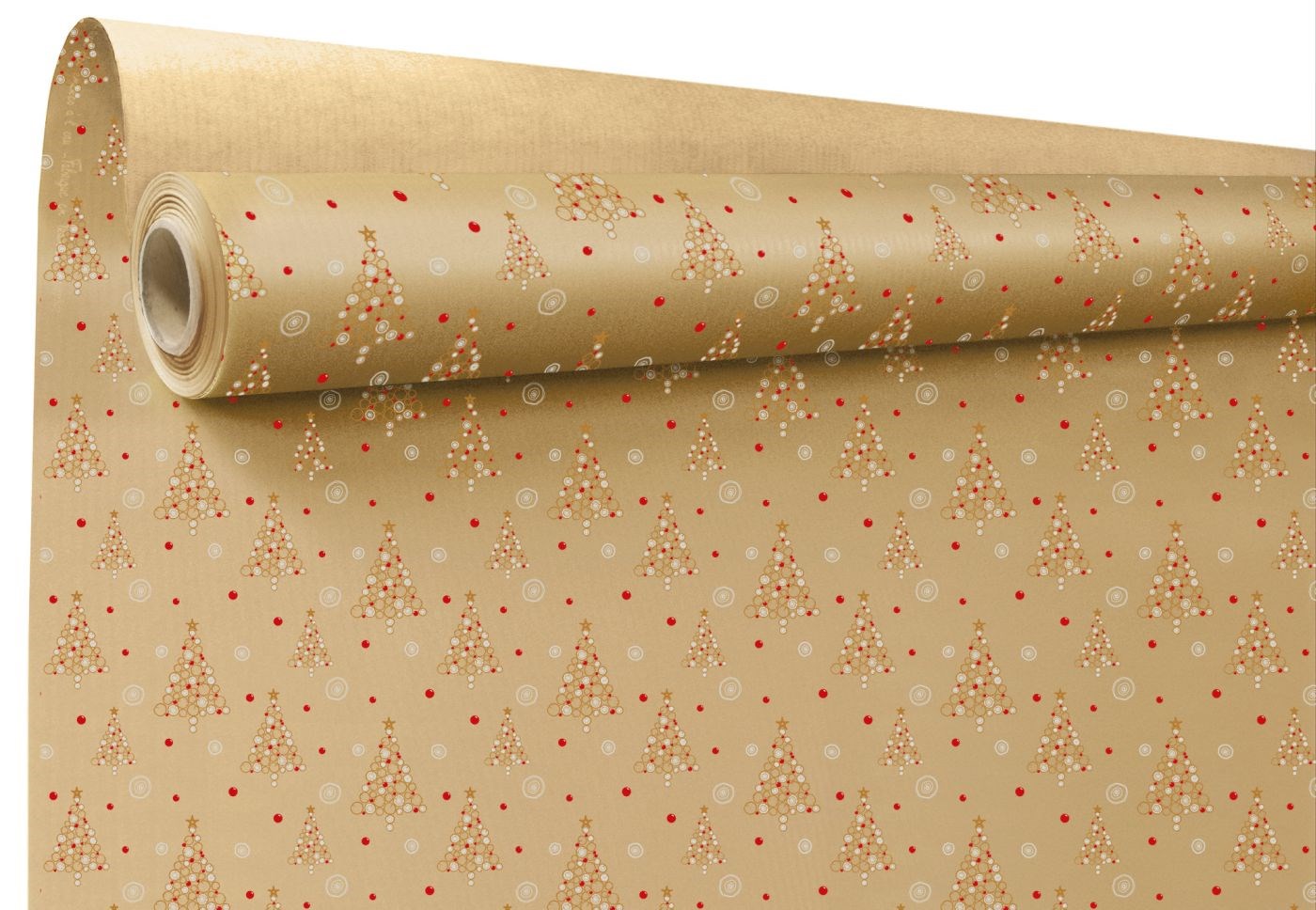 Papier ozdobny pakowy Kraft w czerwone choinki 60 g/m2 69 cm x 50 m