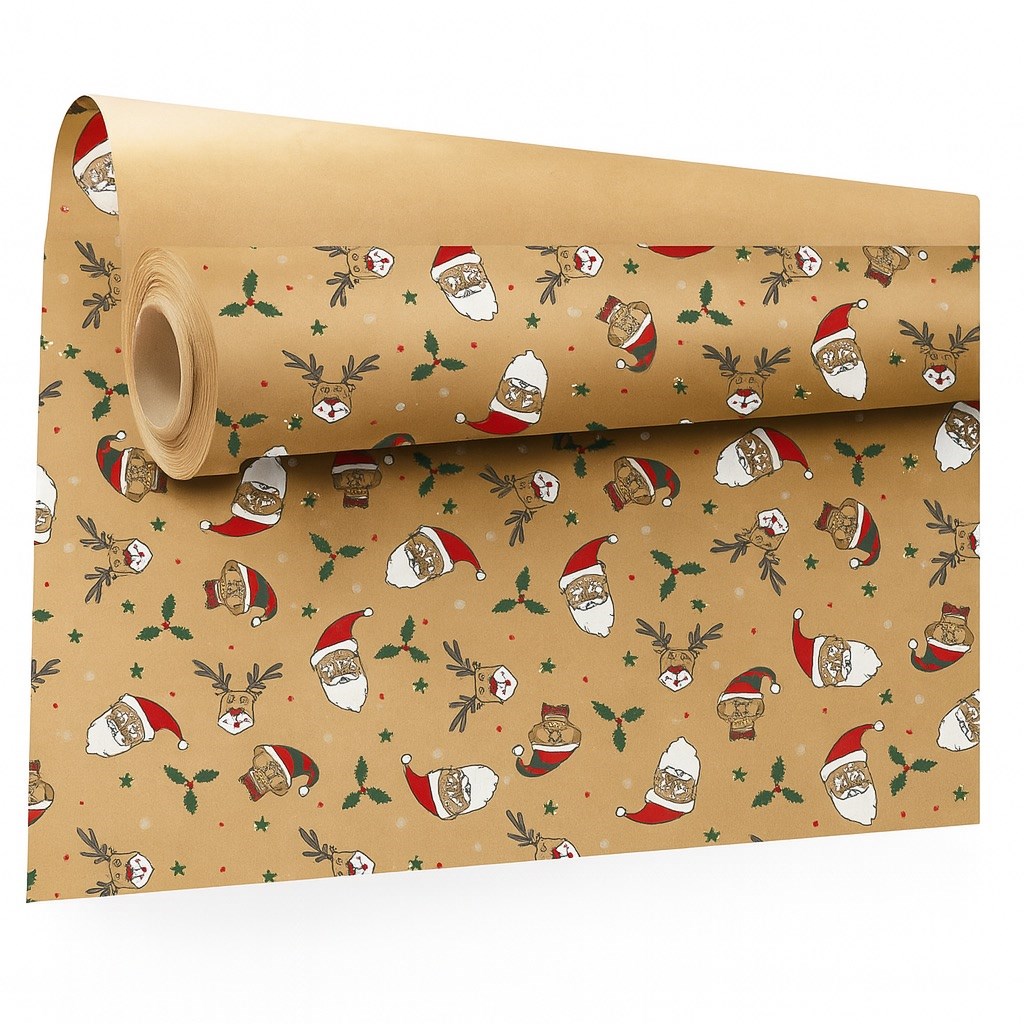 Papier ozdobny kraft Mikołaj 0,69x50 m do pakowania prezentów