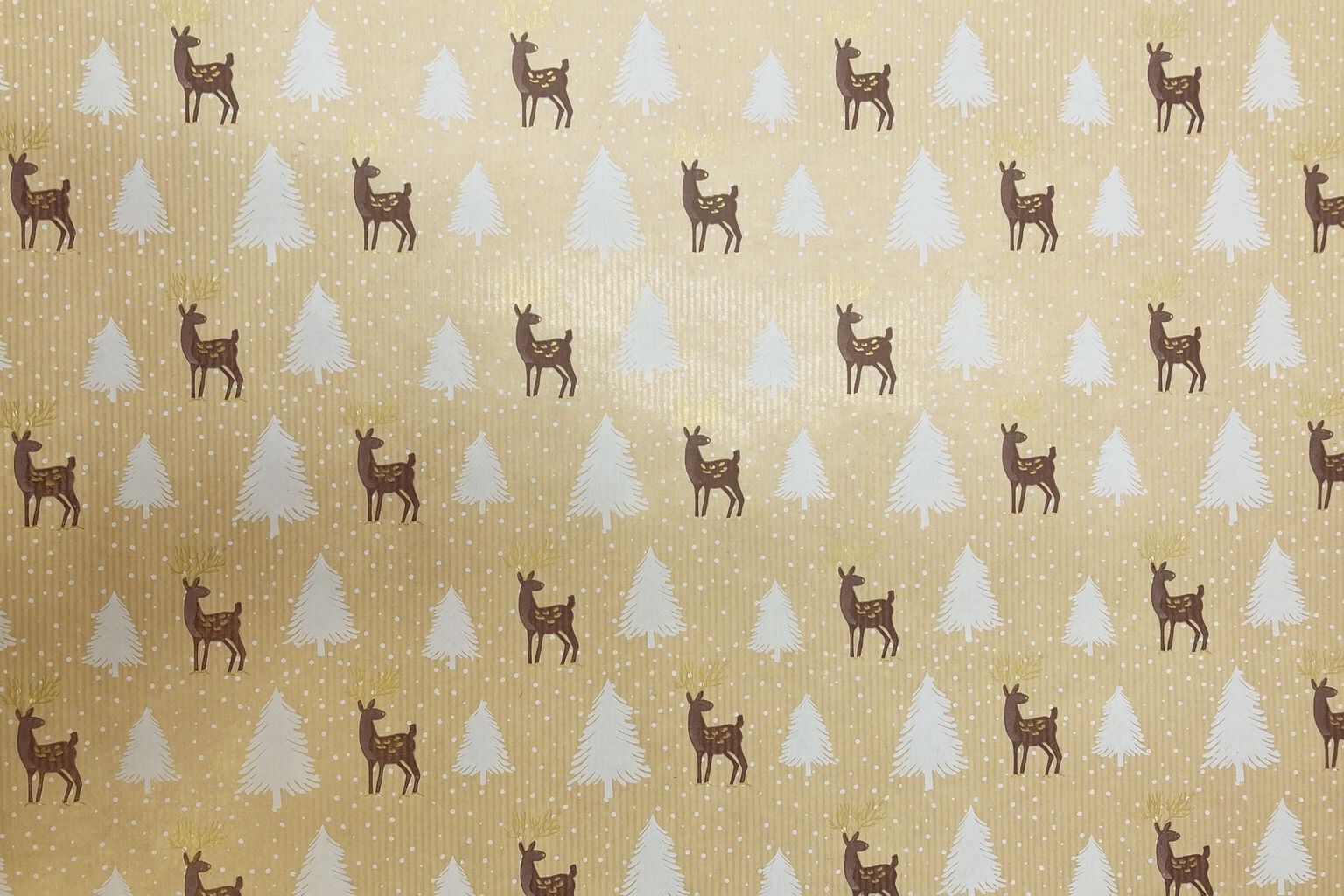 Papier prezentowy kraft świąteczny BIAŁE CHOINKI 0,69x50 m rolka