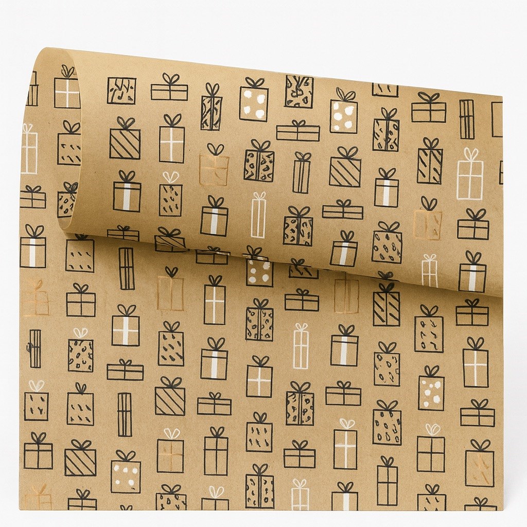 Papier Ozdobny Kraft 0,69x25m Do Pakowania Prezentów Świątecznych