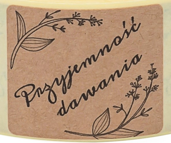 Naklejki Kraft 35x40 mm z nadrukiem Przyjemność dawania 200 szt