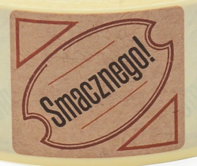 Naklejki samoprzylepne Kraft Smacznego 35x40mm na rolce 200 szt.