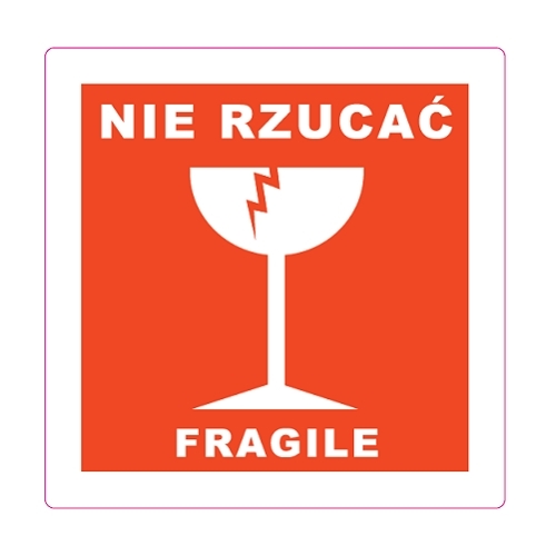 Naklejki ostrzegawcze na paczki NIE RZUCAĆ FRAGILE 100x100mm 100szt