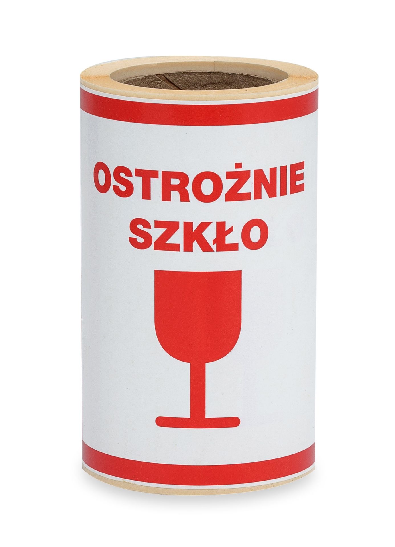 Naklejki ostrzegawcze Ostrożnie szkło 100x100 mm - 100 szt. rolka