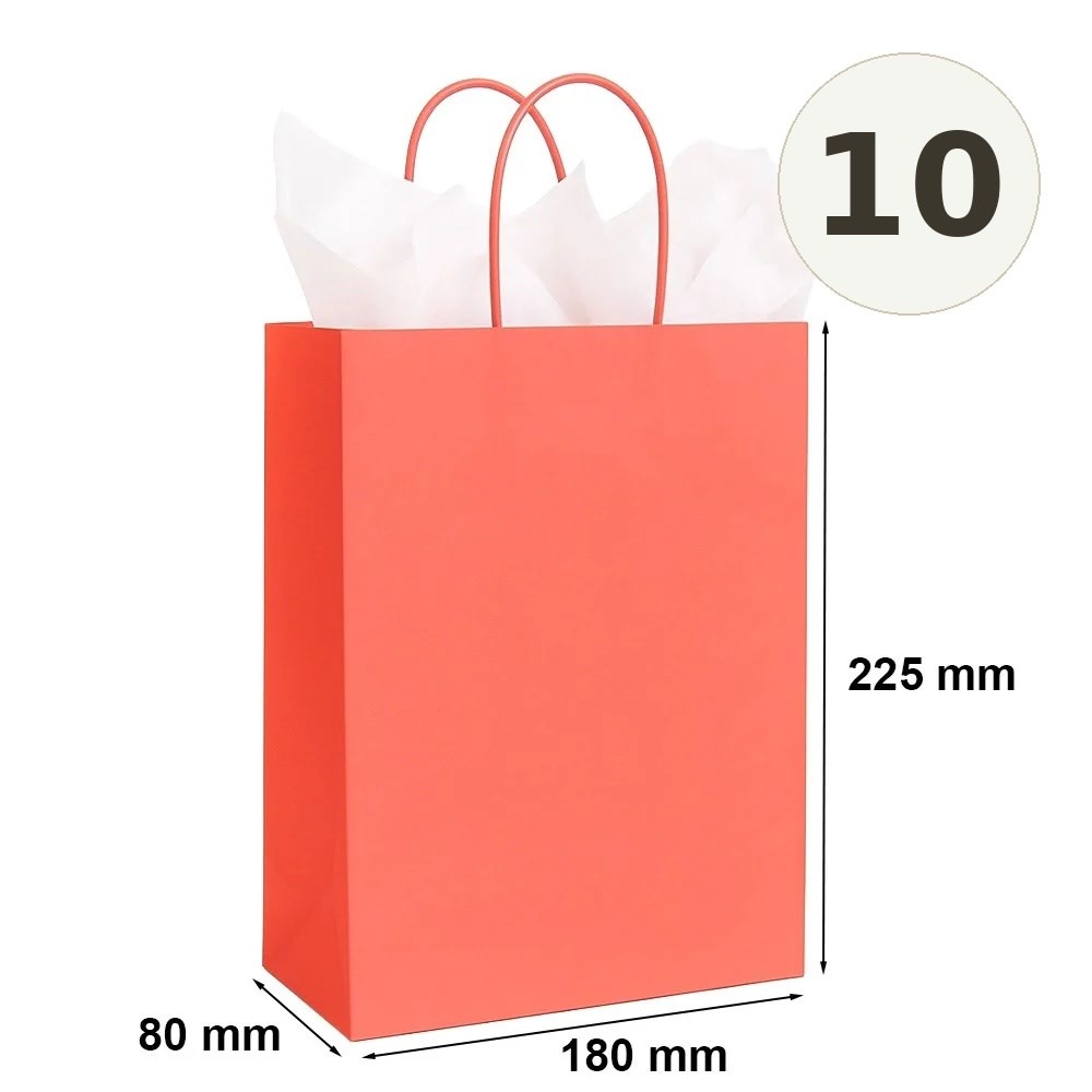 Torba 180x80x225 Papierowa Ozdobna Na Prezent Jasno Czerwona 10 Sztuk