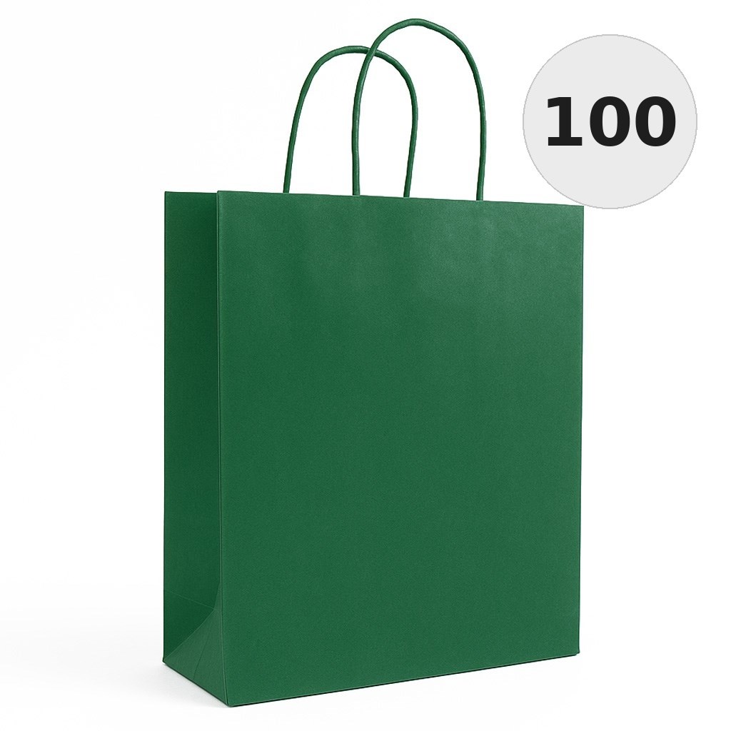 Torebka papierowa zielona z uchwytem 180x80x225 mm na prezent 100