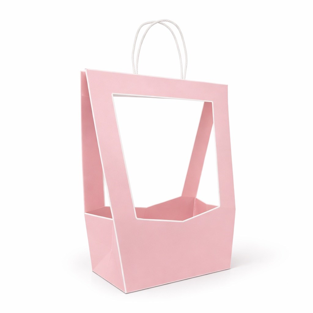 Torba Florystyczna Prezentowa Z Okienkiem 120x100x350 Różowa Na Kwiaty