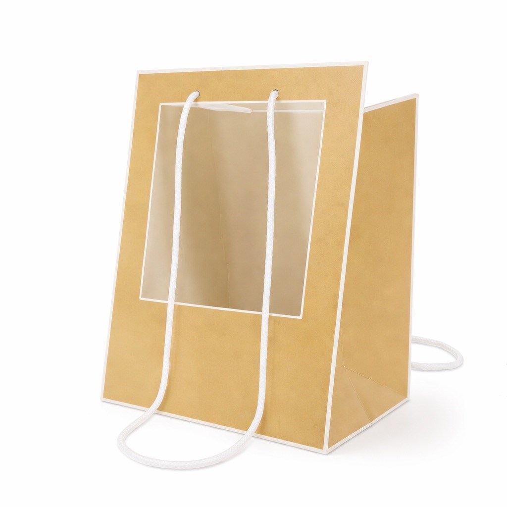 Torba Prezentowa Z Okienkiem 300x300x400mm Brązowa Torba Na Kwiaty