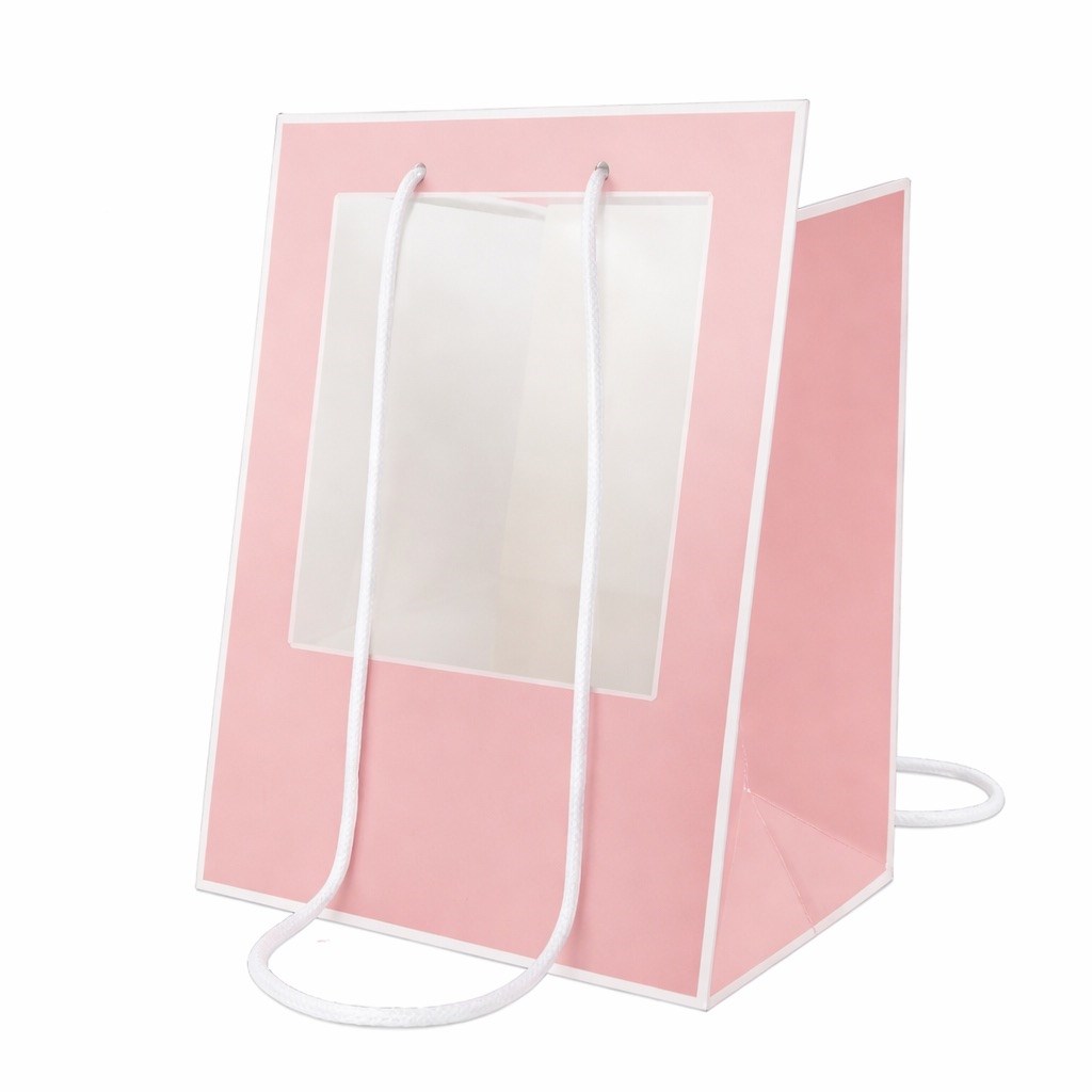 Torba Prezentowa Z Okienkiem 300x300x400mm Różowa Torba Na Kwiaty
