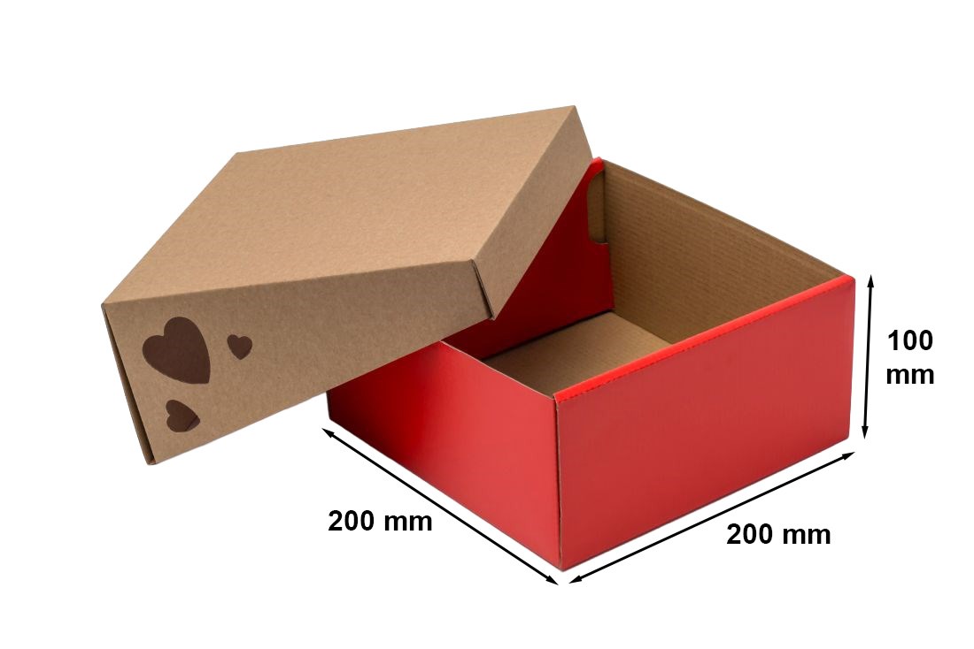 Pudełko ozdobne kartonowe z wieczkiem EKO SERCE czerwone 200x200x100mm