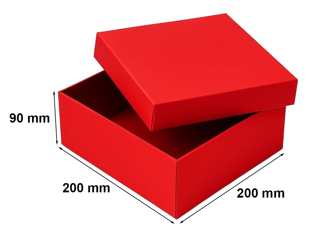 Składane pudełko ozdobne z wieczkiem czerwone matowe 200x200x90 mm