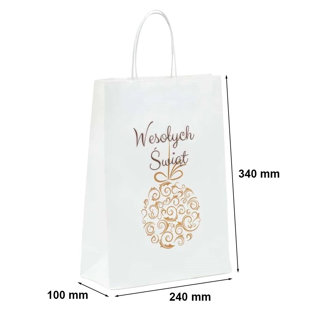 Torba świąteczna papierowa prezentowa Bombka biała 240x100x340 mm
