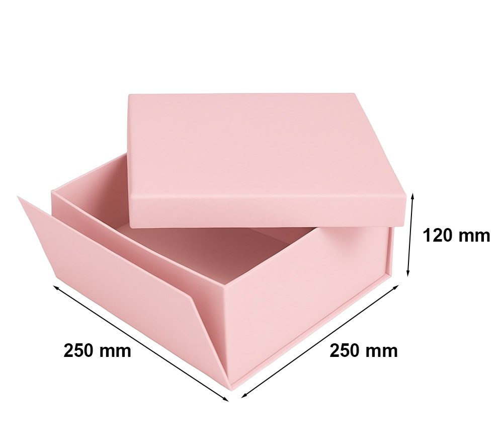 Składane pudełko z wieczkiem 250x250x120 mm różowe matowe opakowanie