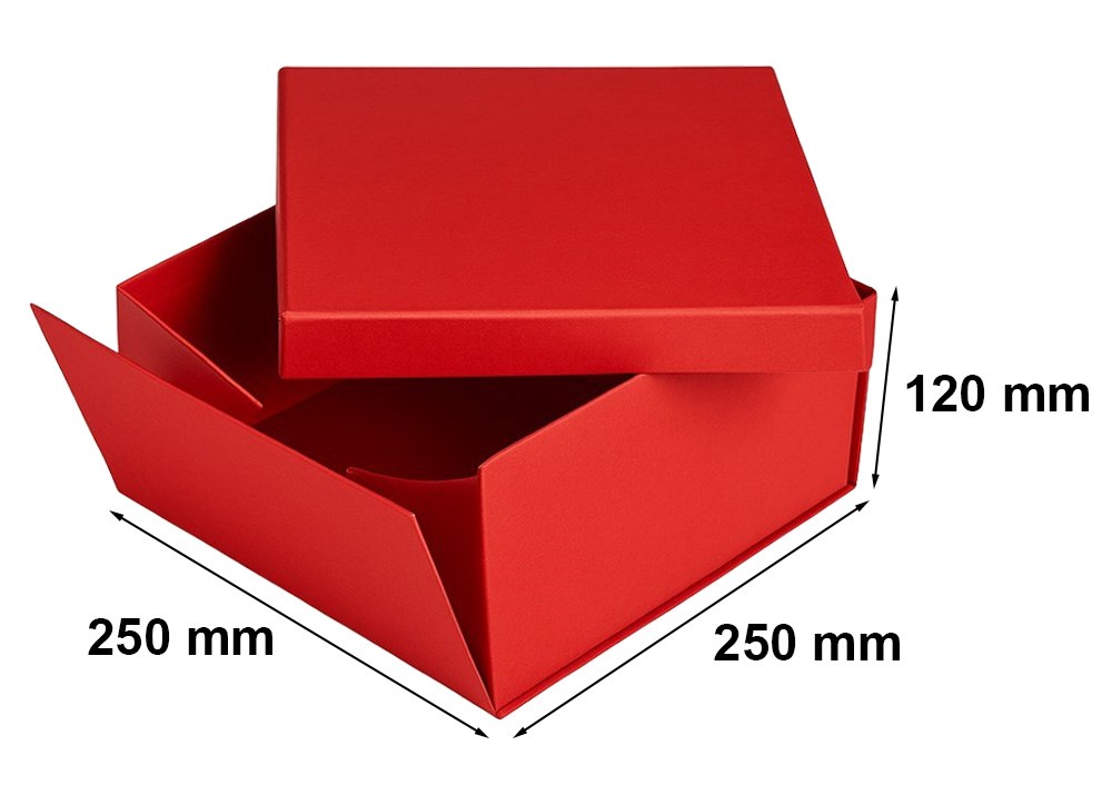 Składane pudełko prezentowe z wieczkiem 250x250x120 mm czerwone mat