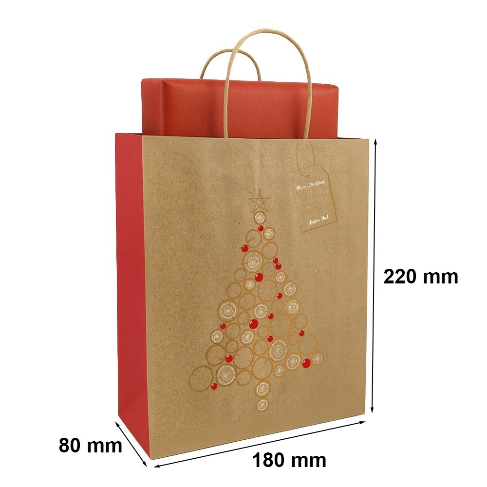 Torba papierowa upominkowa świąteczna KRAFT z choinką 180x80x220 mm