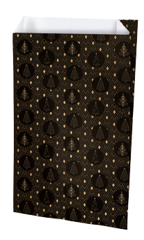 Torebka fałdowa papierowa czarna w choinki 180x350+60mm 60 g/m2
