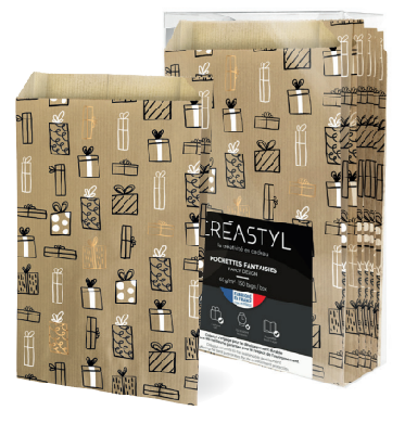 Torebka fałdowa kraft na prezenty 24x41+7,5 cm beżowa 60 g/m2