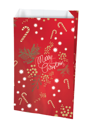 Torebka fałdowa papierowa czerwona Merry Christmas 180x350+60 mm