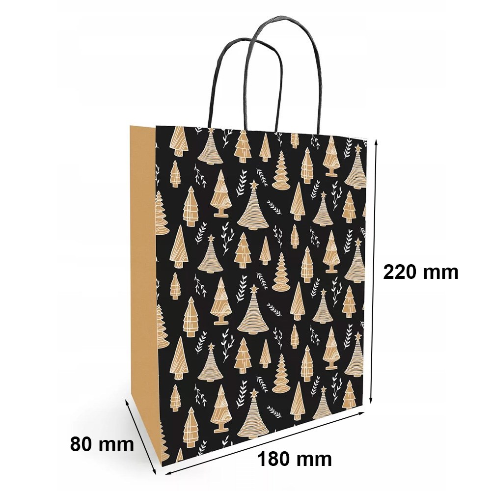 Torba papierowa Kraft czarna świąteczna na prezent 180x80x220 mm WOODY