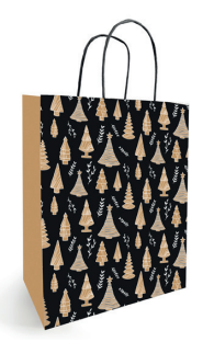 Torba papierowa Kraft czarna 230x120x300mm Woody świąteczna na prezent