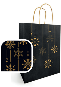 Torba papierowa Kraft czarna 230x120x300 mm SNOW świąteczna na prezent