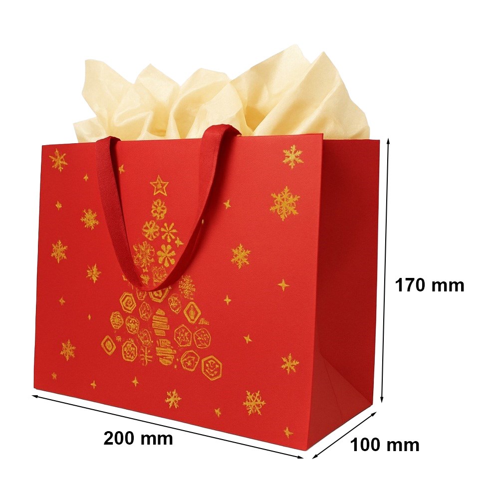 Torba prezentowa papierowa KRAFT czerwona 200x100x170 mm świąteczna